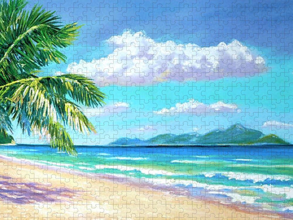 Art Jigsaw Puzzle featuring the painting Long Bay Beach 9x23 by John Clark