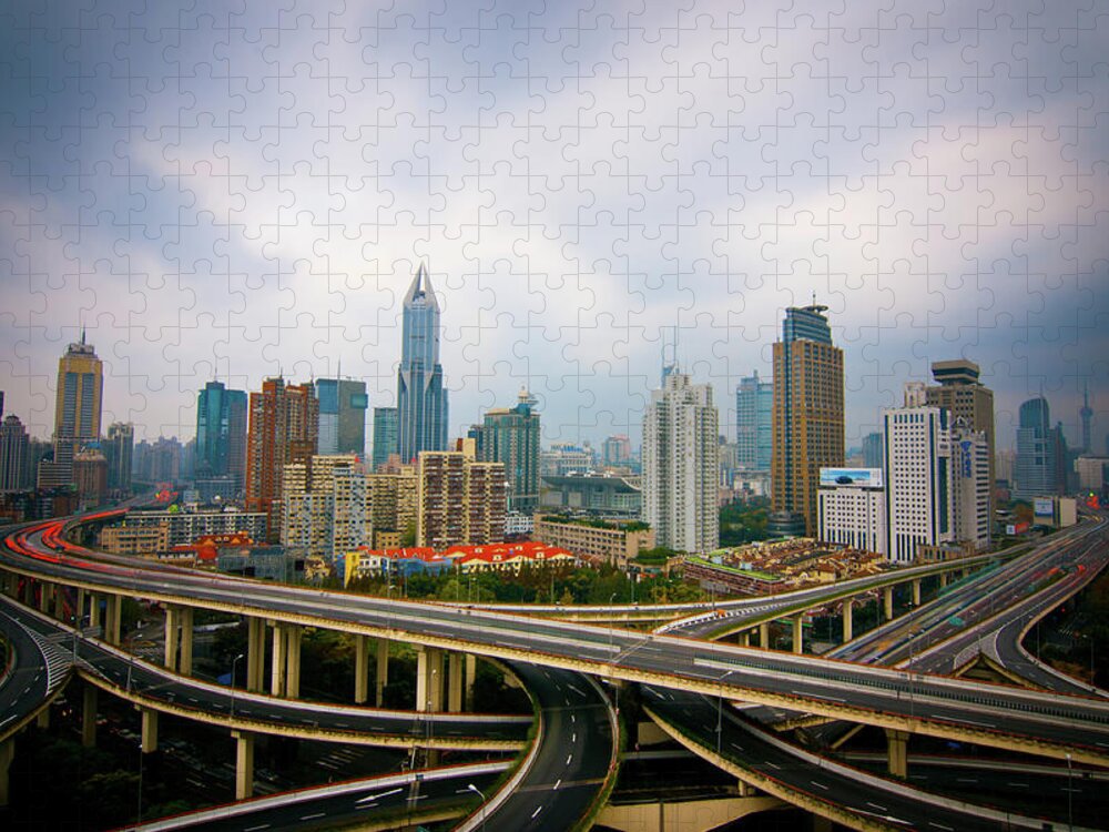 Intertwined Jigsaw Puzzle featuring the photograph Long Twisting Bridges In Shanghai by Allister Chiong's Photography