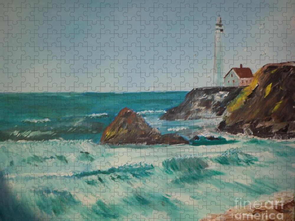 Lighthouse Jigsaw Puzzle featuring the painting Look Out # 42 by Donald Northup