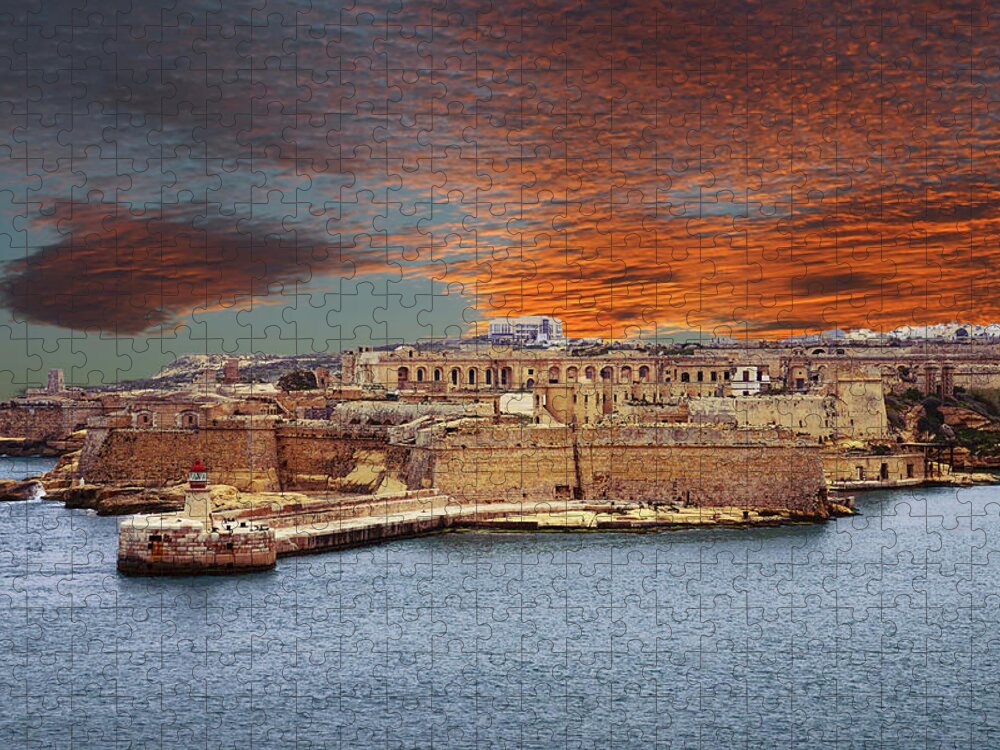 Elmo Jigsaw Puzzle featuring the photograph Looking across harbor from Fort St Elmo to Fort Rikasoli by Steve Estvanik
