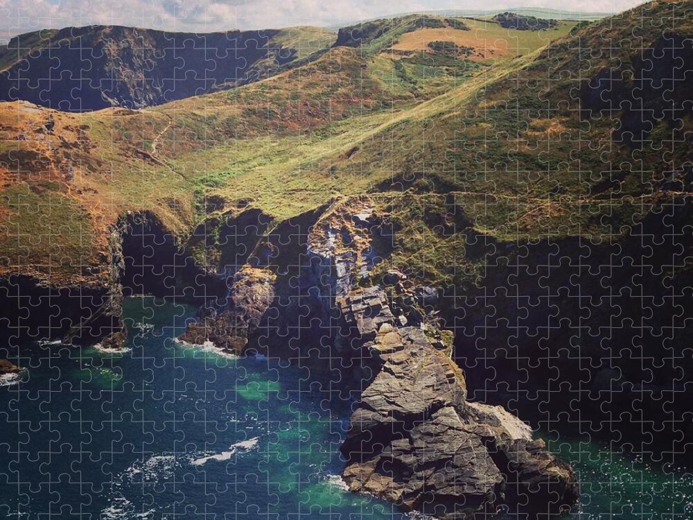 Scenics Jigsaw Puzzle featuring the photograph Looking Down On Rugged Coastline Around by Jodie Griggs