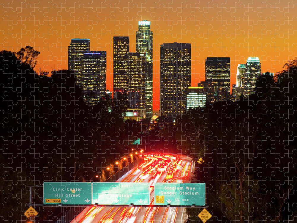 wait infrastructure protein Los Angeles Skyline At Sunset And Jigsaw Puzzle by Davel5957 - Photos.com