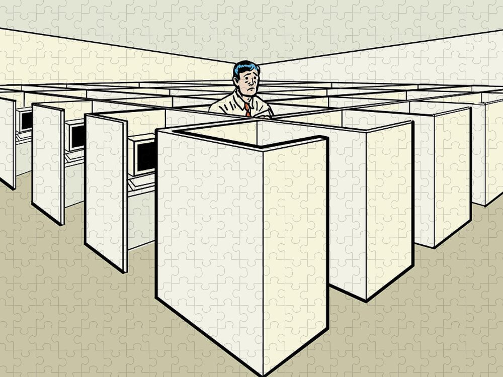 Adult Jigsaw Puzzle featuring the drawing Lost in a Sea of Cubicles by CSA Images