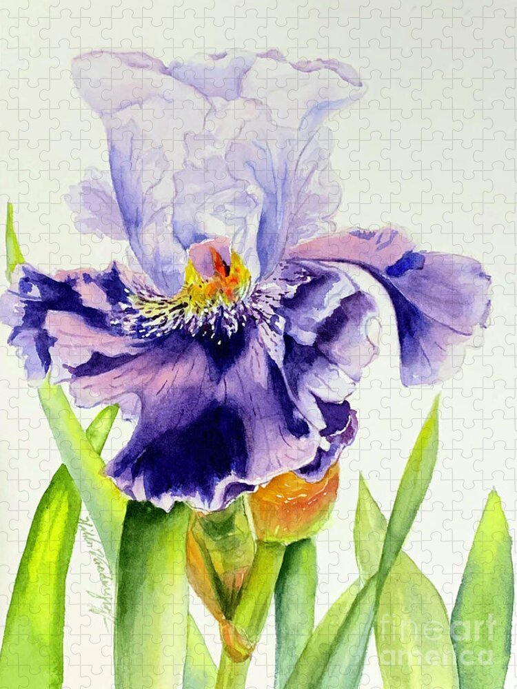 Purple Iris Jigsaw Puzzle featuring the painting Lovely Iris by Hilda Vandergriff