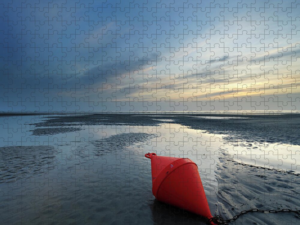 Water's Edge Jigsaw Puzzle featuring the photograph Low Tide Seascape With Buoy In Tidal by Avtg