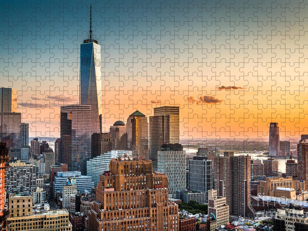 Lower Manhattan Skyline At Sunset Puzzle For Sale By Mandritoiu