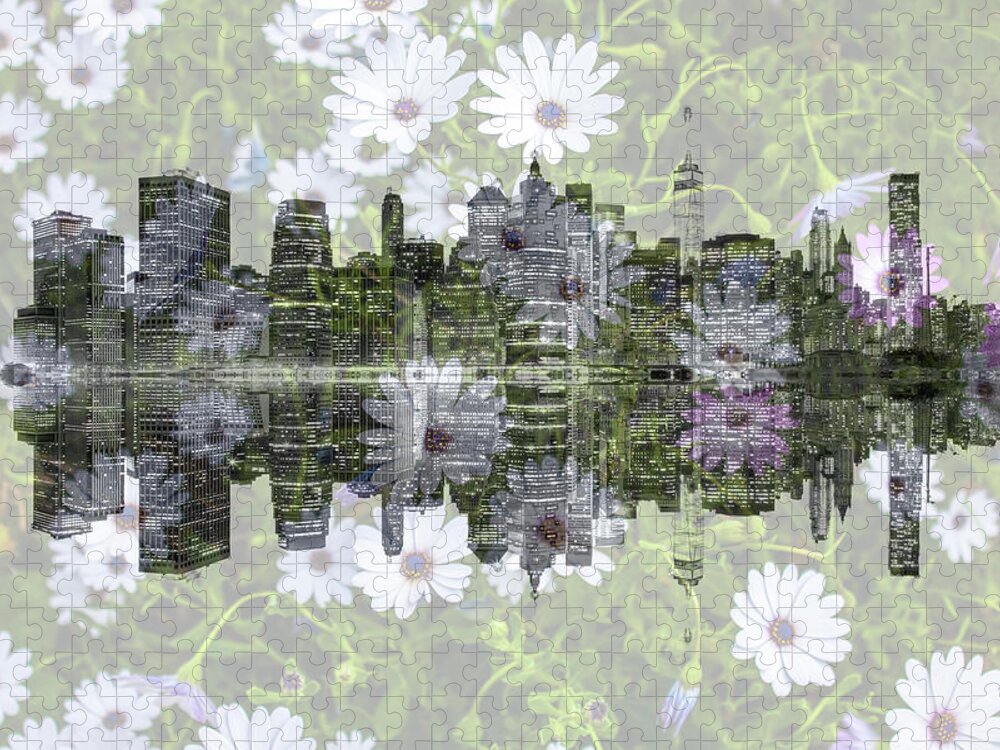 Manhattan Skyline Jigsaw Puzzle featuring the photograph Lower Manhattan Skyline Floral by Az Jackson