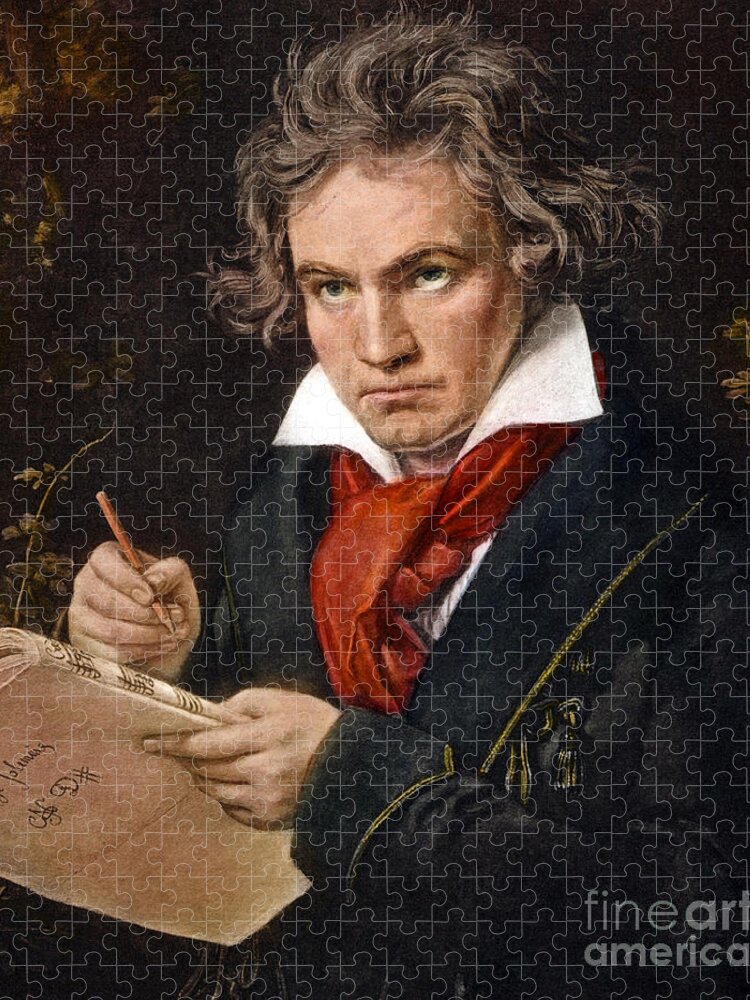 Beethoven Jigsaw Puzzle featuring the painting Ludwig Van Beethoven Holding Missa Solemnis by Joseph Carl Stieler