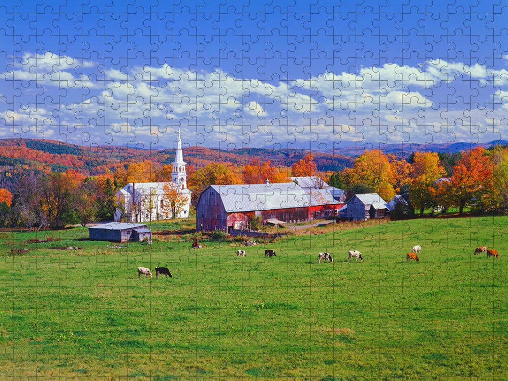 Scenics Jigsaw Puzzle featuring the photograph Lush Autumn Countryside In Vermont With by Ron thomas