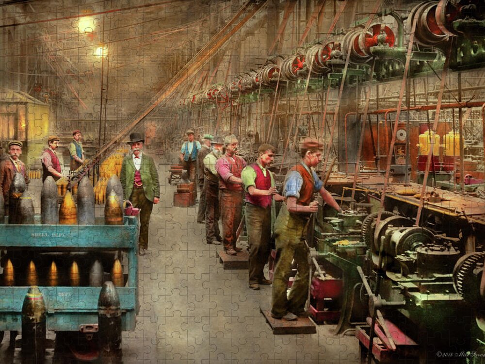Machinist Jigsaw Puzzle featuring the photograph Machinist - War - The shell dept 1900 by Mike Savad