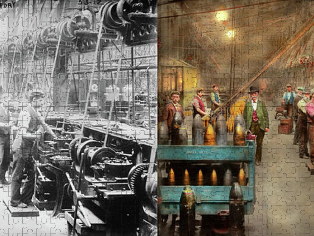 Tool Jigsaw Puzzle featuring the photograph Machinist - War - The shell dept 1900 - Side by Side by Mike Savad