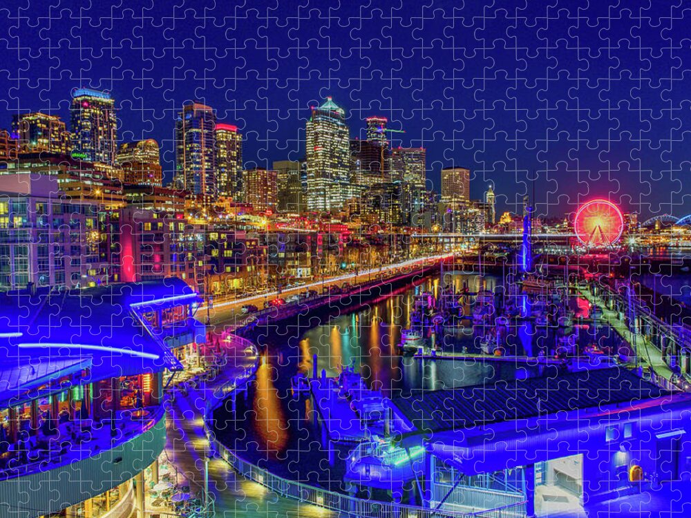 Bell Street Pier Jigsaw Puzzle featuring the photograph Magical Blue Hour by Emerita Wheeling