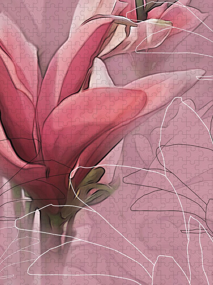 Saucer Magnolia Jigsaw Puzzle featuring the digital art Magnolia Musings by Gina Harrison