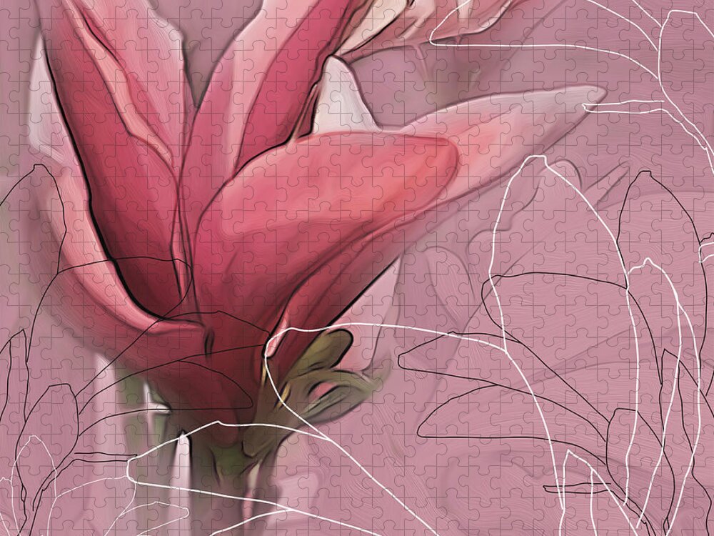 Saucer Magnolia Jigsaw Puzzle featuring the digital art Magnolia Musings by Gina Harrison