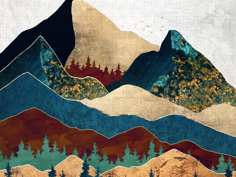 Digital Jigsaw Puzzle featuring the digital art Malachite Mountains by Spacefrog Designs