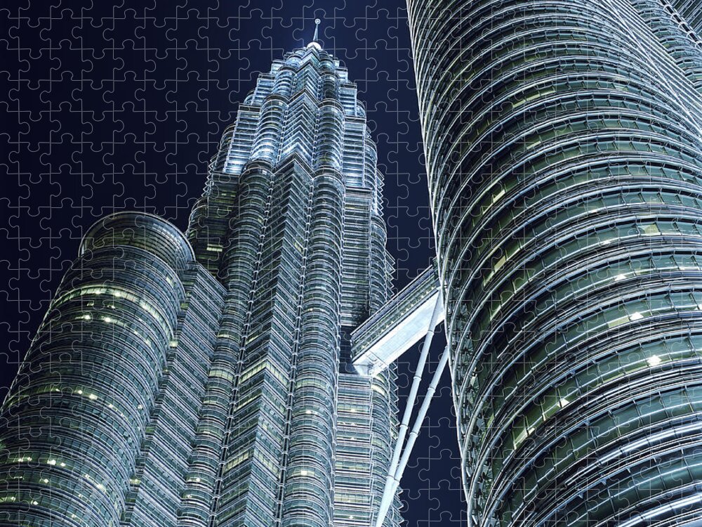 Elevated Walkway Jigsaw Puzzle featuring the photograph Malaysia, Kuala Lumpur, Petronas Twin by Martin Puddy