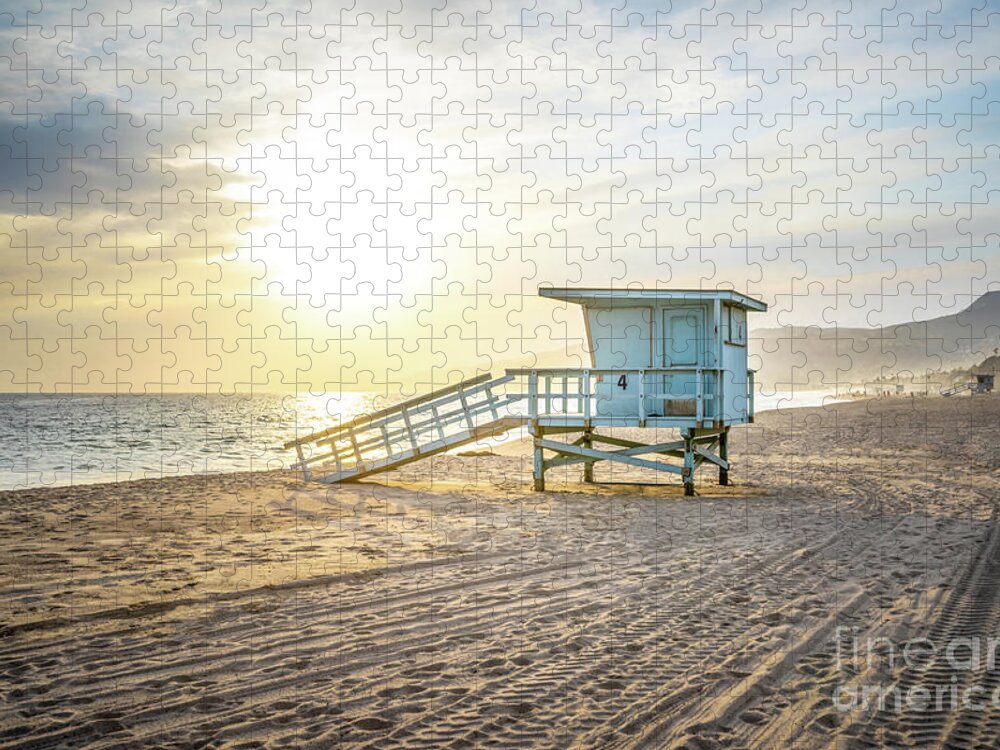America Jigsaw Puzzle featuring the photograph Malibu Zuma Beach Lifeguard Tower #4 Sunset by Paul Velgos