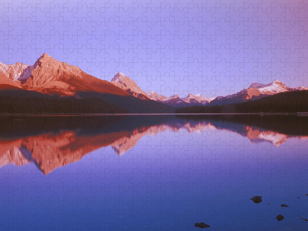 Tranquility Jigsaw Puzzle featuring the photograph Maligne Lake With Mountain Behind On A by Design Pics