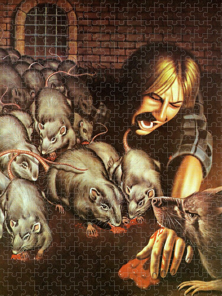 Adult Jigsaw Puzzle featuring the drawing Man Being Bit By Rats by CSA Images