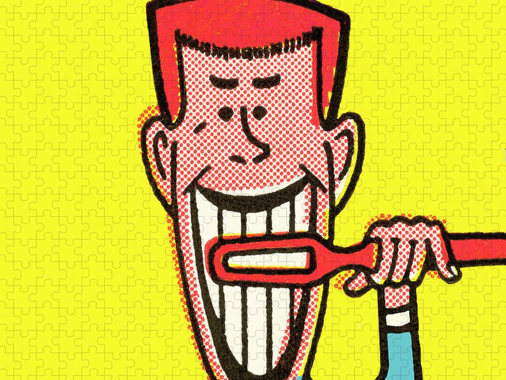 Brush Jigsaw Puzzle featuring the drawing Man brushing teeth by CSA Images