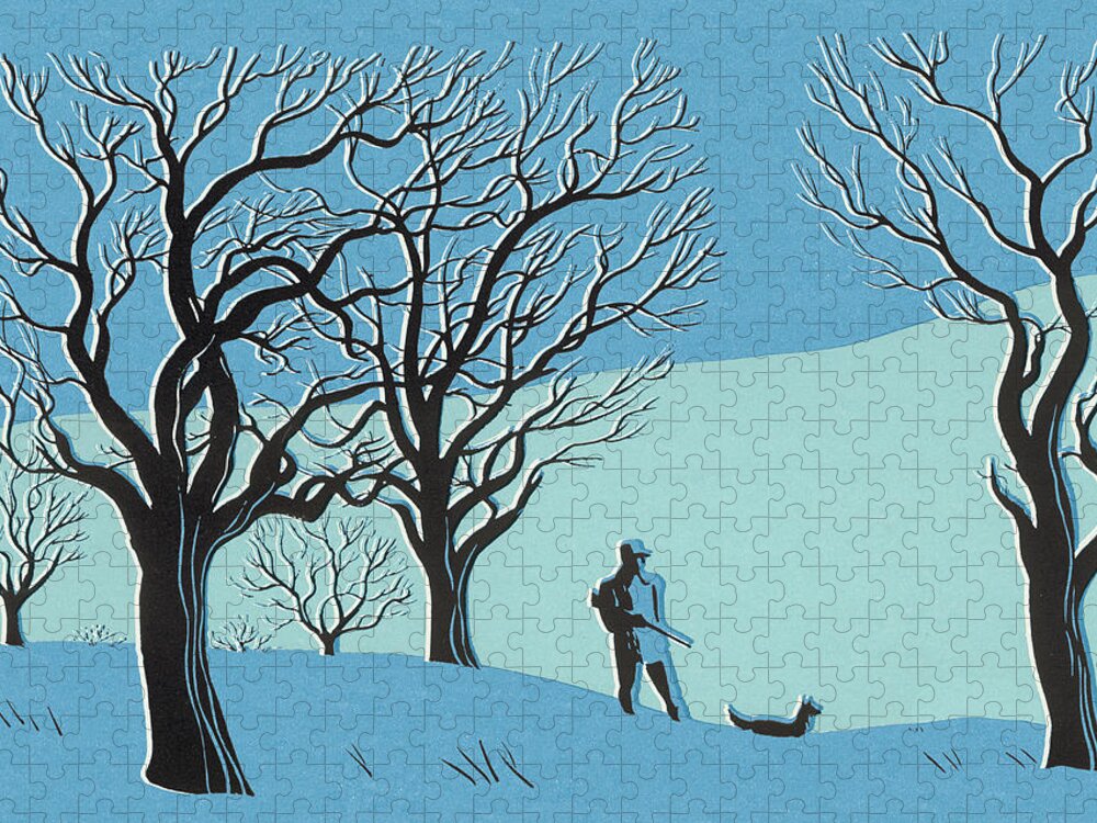 Activity Jigsaw Puzzle featuring the drawing Man Hunting With his Dog by CSA Images