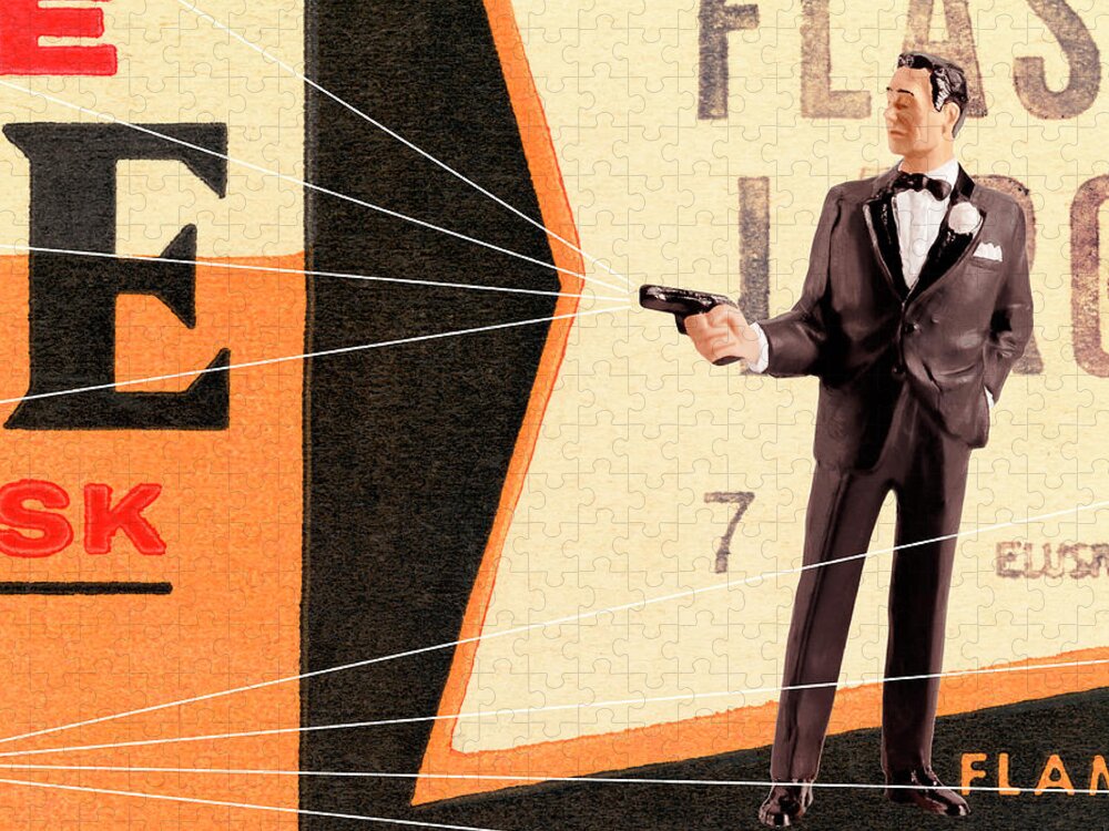 Agent Jigsaw Puzzle featuring the drawing Man in Tuxedo Holding Gun by CSA Images