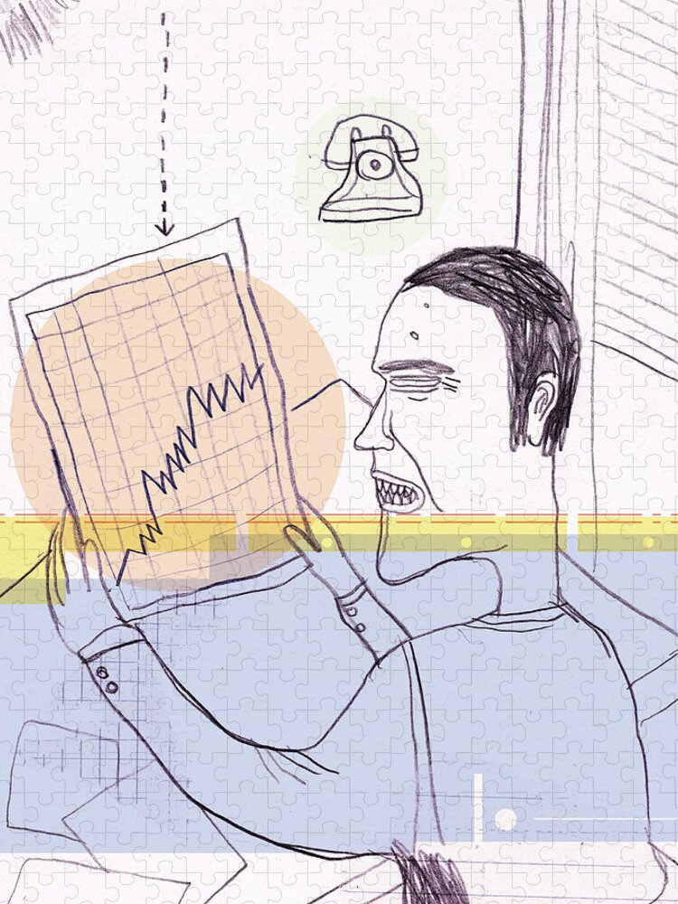 Adult Jigsaw Puzzle featuring the drawing Man Looking at Chart by CSA Images