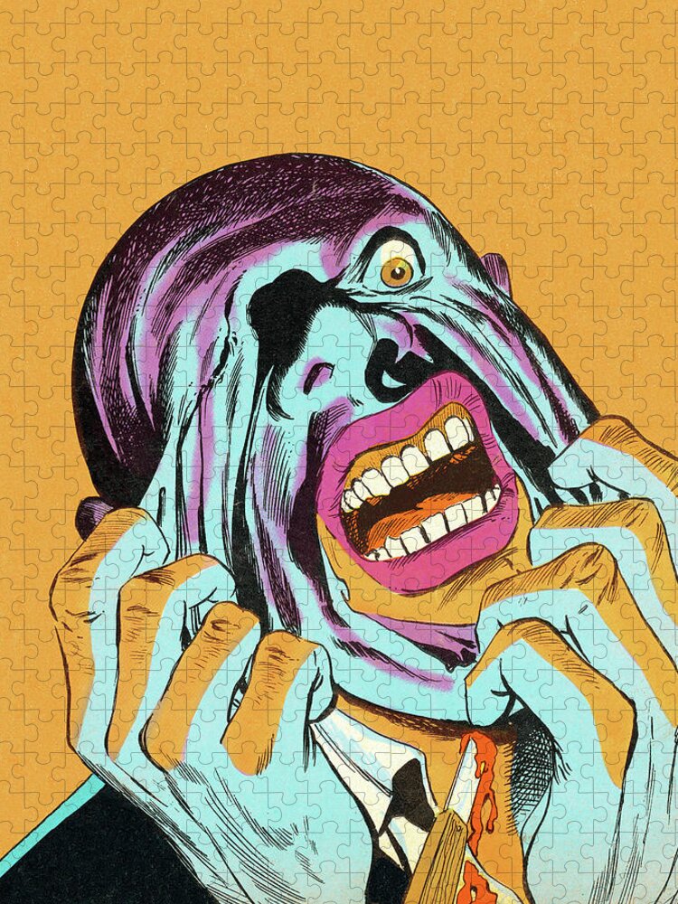 Afraid Jigsaw Puzzle featuring the drawing Man Pulling His Face Off by CSA Images