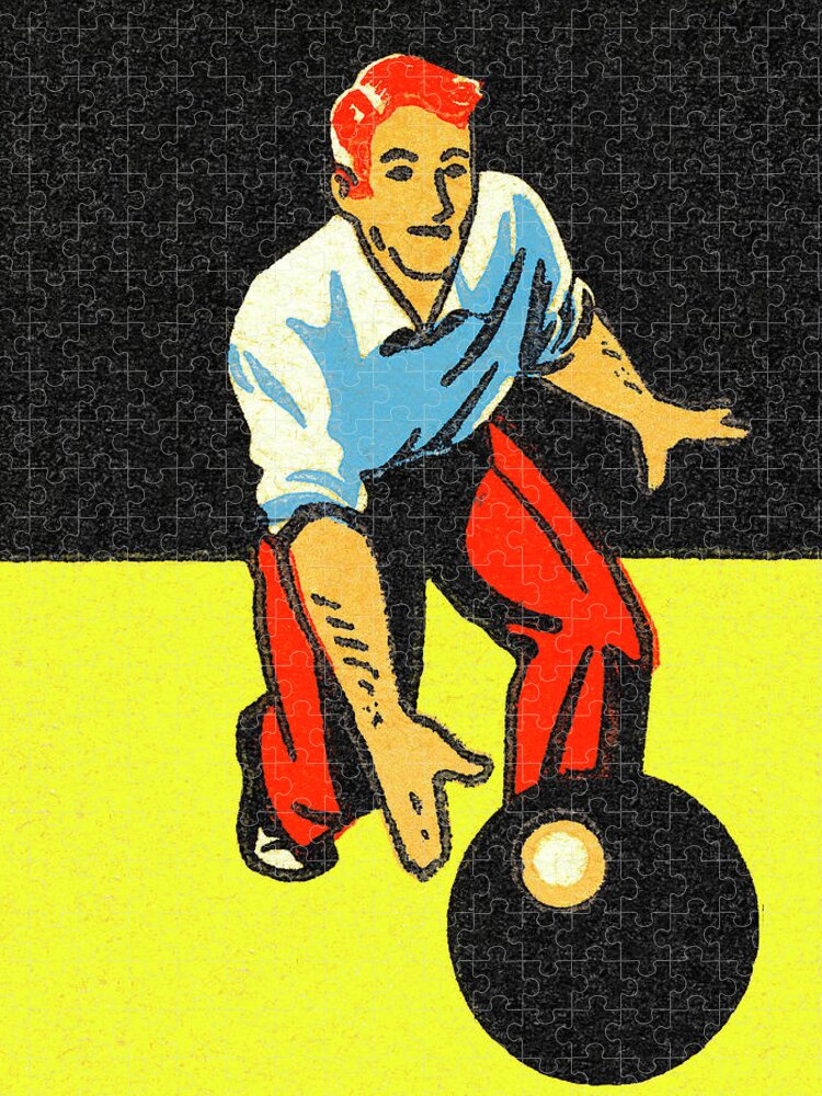 Action Jigsaw Puzzle featuring the drawing Man Rolling a Bowling Ball by CSA Images