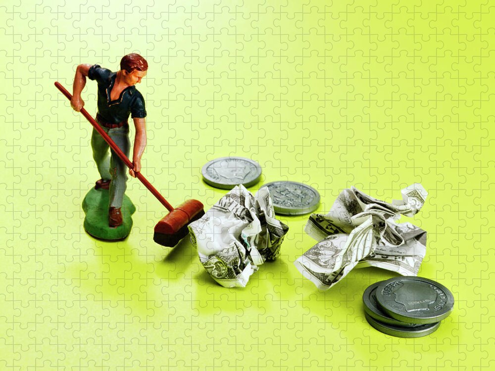 Abundance Jigsaw Puzzle featuring the drawing Man Sweeping up Money by CSA Images