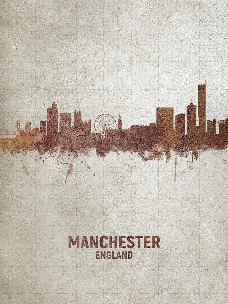 Manchester Jigsaw Puzzle featuring the digital art Manchester England Rust Skyline by Michael Tompsett