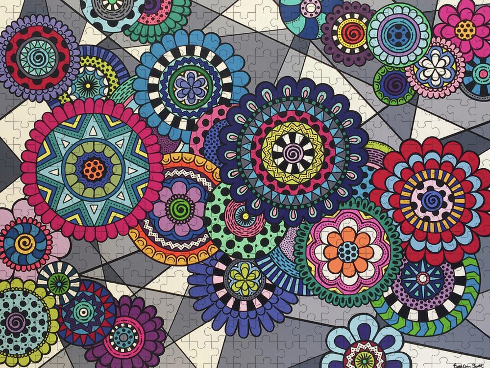 Mandala Jigsaw Puzzle featuring the painting Mandalas In Bloom by Beth Ann Scott