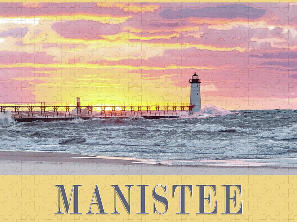 Manistee Jigsaw Puzzle featuring the photograph Manistee Pierhead Poster by Fran Riley
