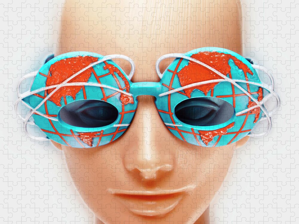Accessories Jigsaw Puzzle featuring the drawing Mannequin Wearing Globe Glasses by CSA Images