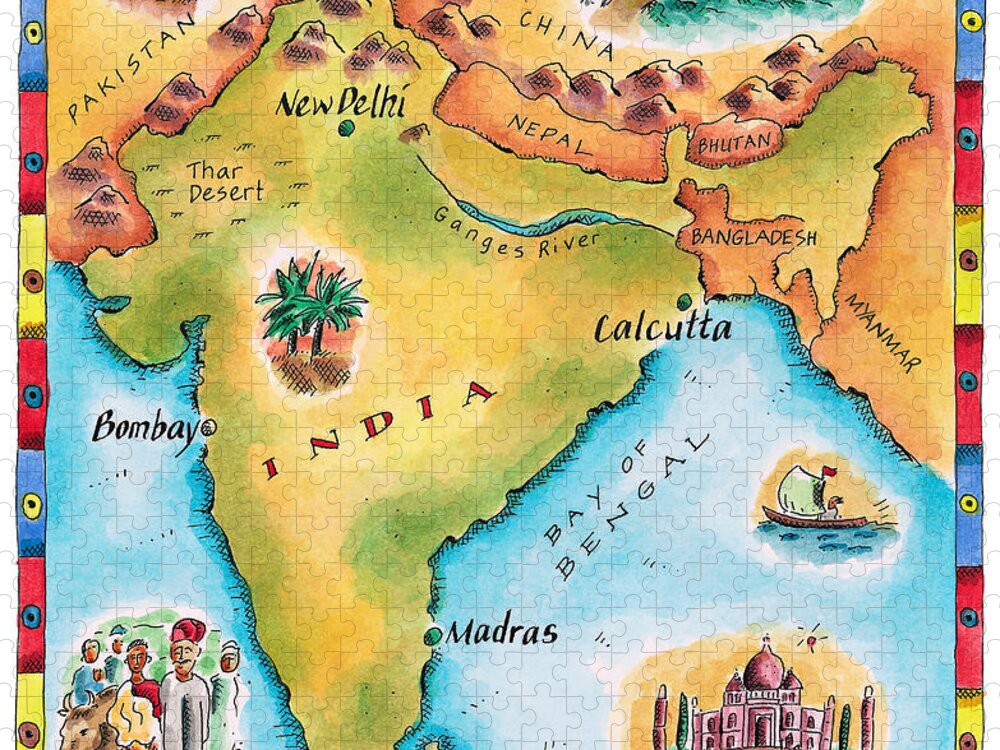 Watercolor Painting Jigsaw Puzzle featuring the digital art Map Of India by Jennifer Thermes