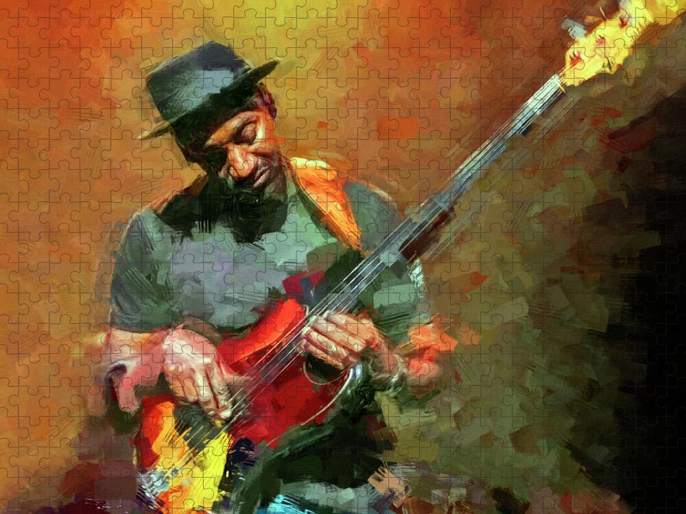 Marcus Miller Jigsaw Puzzle featuring the mixed media Marcus Miller Musician by Mal Bray