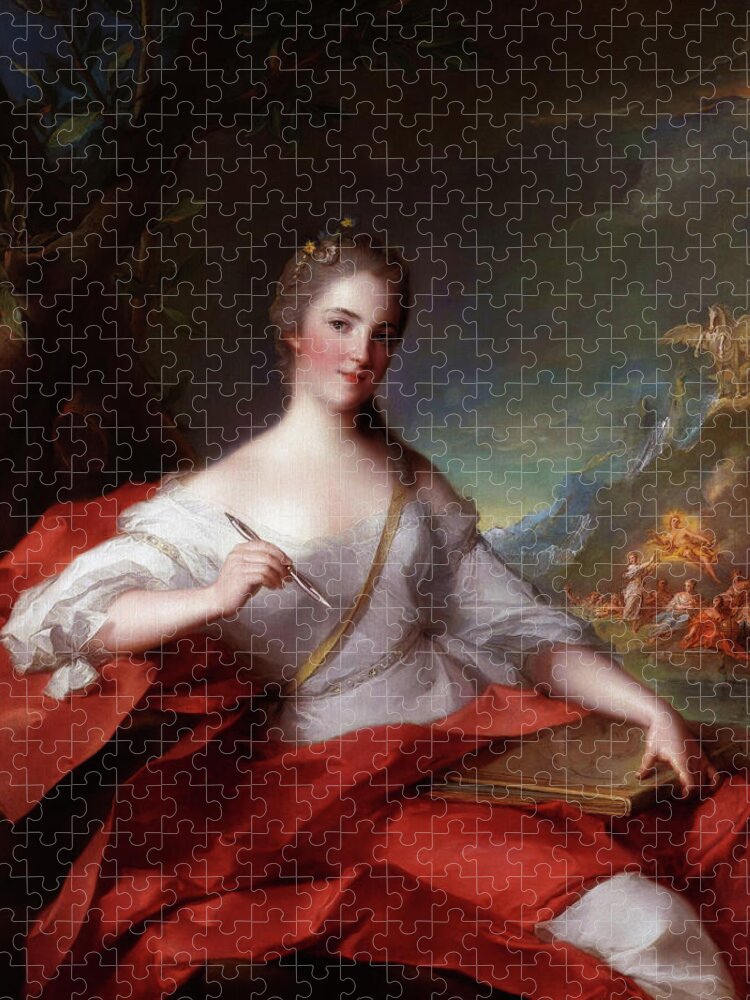 Marie-geneviève Boudrey As A Muse Jigsaw Puzzle featuring the painting Marie Genevieve Boudrey As A Muse by Jean Marc Nattier by Rolando Burbon