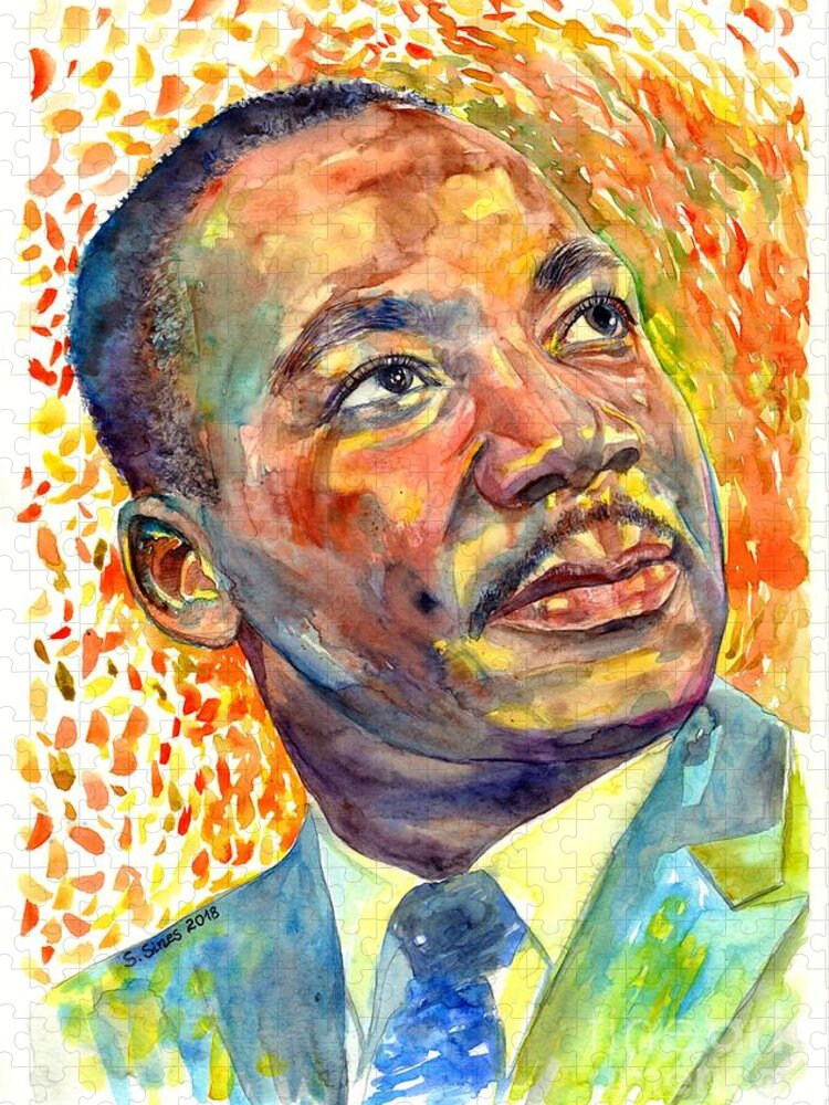 Martin Luther King Jr Jigsaw Puzzle featuring the painting Martin Luther King Jr portrait by Suzann Sines