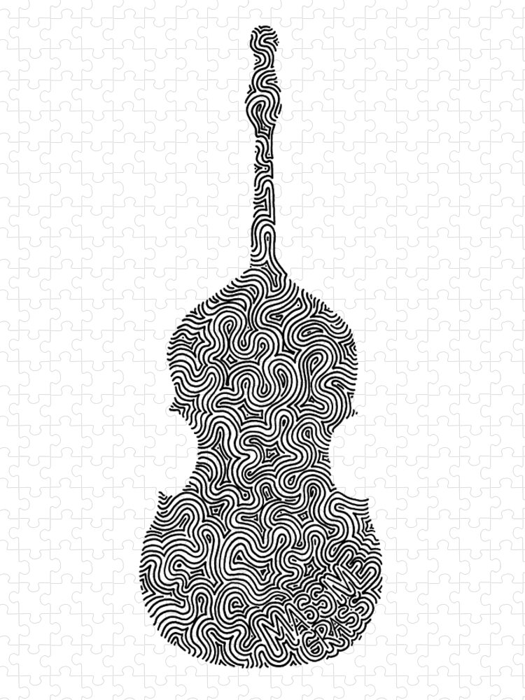 Black And White Jigsaw Puzzle featuring the drawing Massive Grass - Upright Bass by A Mad Doodler