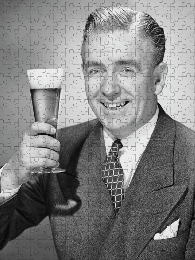 Mature Adult Jigsaw Puzzle featuring the photograph Mature Businessman W Beer by George Marks