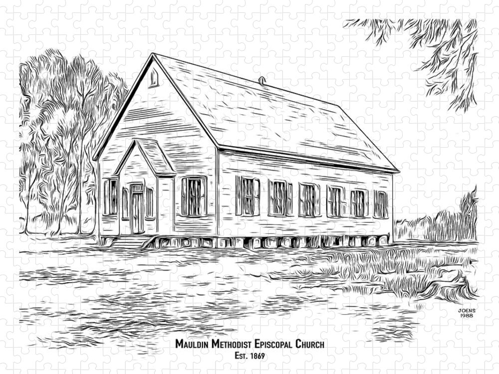 Church Jigsaw Puzzle featuring the drawing Mauldin Methodist Episcopal by Greg Joens