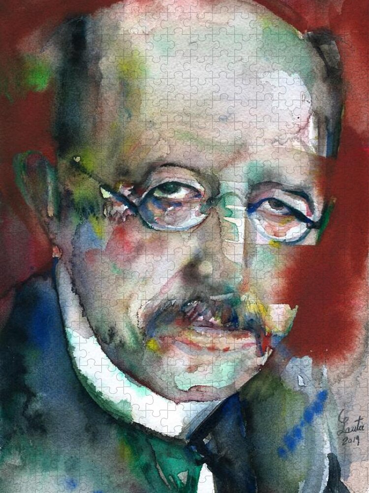 Max Planck Jigsaw Puzzle featuring the painting MAX PLANCK - watercolor portrait by Fabrizio Cassetta