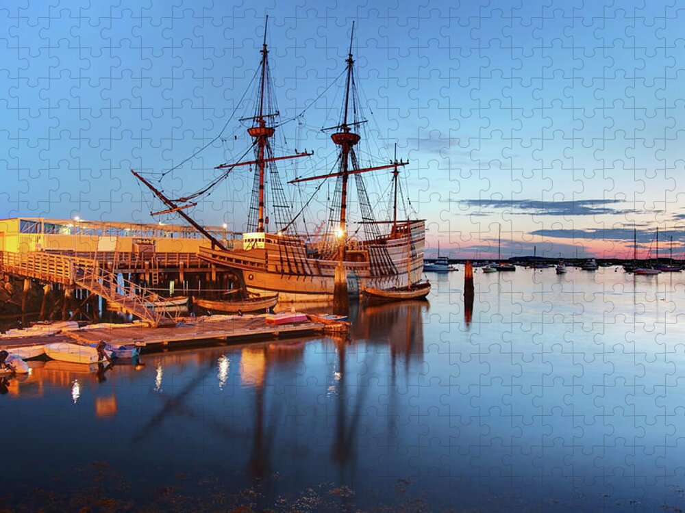 Water's Edge Jigsaw Puzzle featuring the photograph Mayflower II by Denistangneyjr