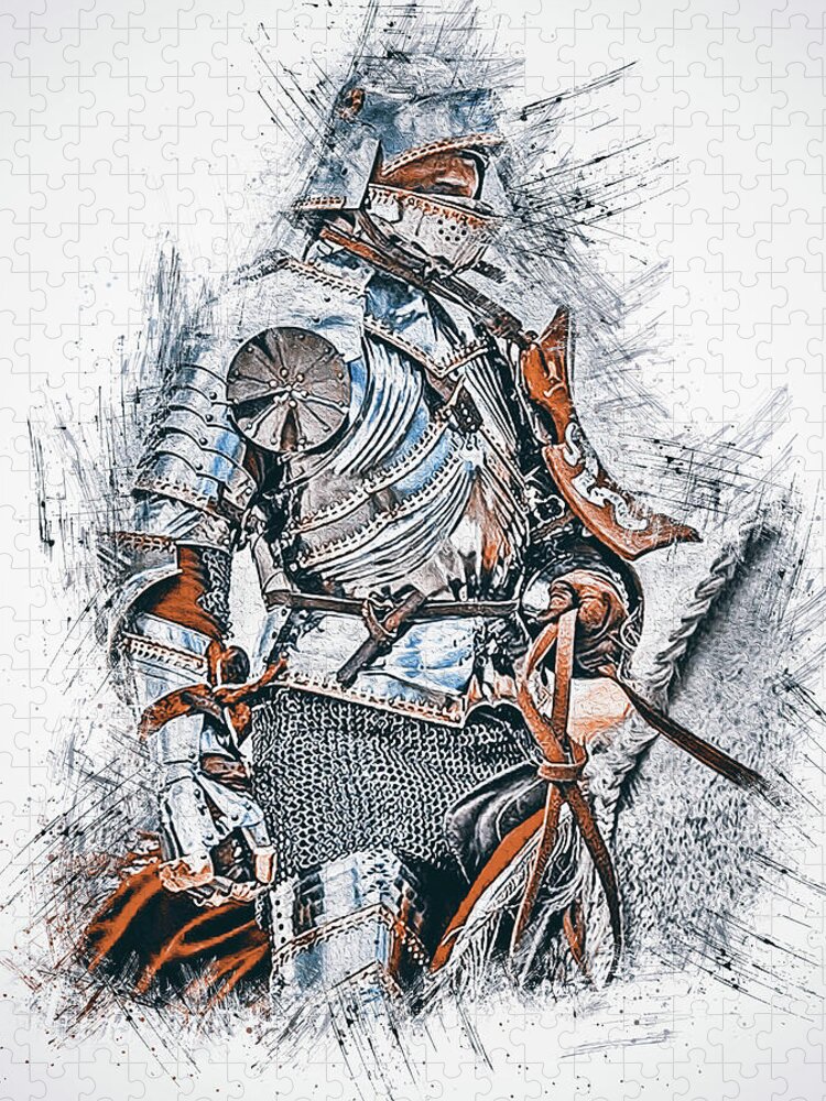 Medieval Chivalry Jigsaw Puzzle featuring the painting Medieval Knight - 07 by AM FineArtPrints