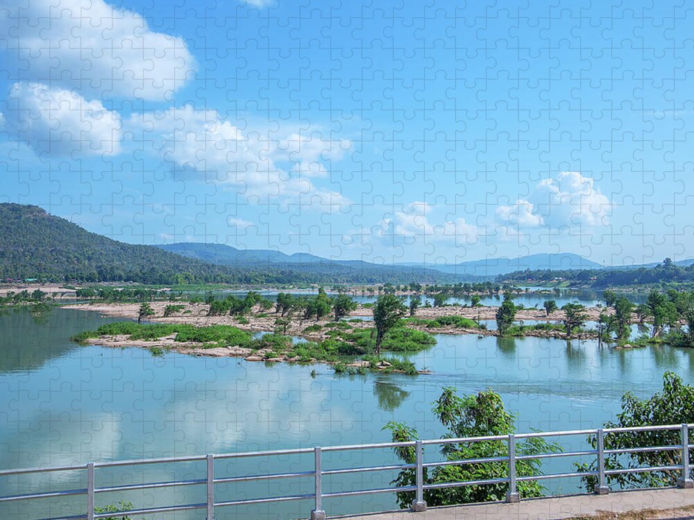 Scenic Jigsaw Puzzle featuring the photograph Mekong River and Laos in the Distance DTHU0988 by Gerry Gantt