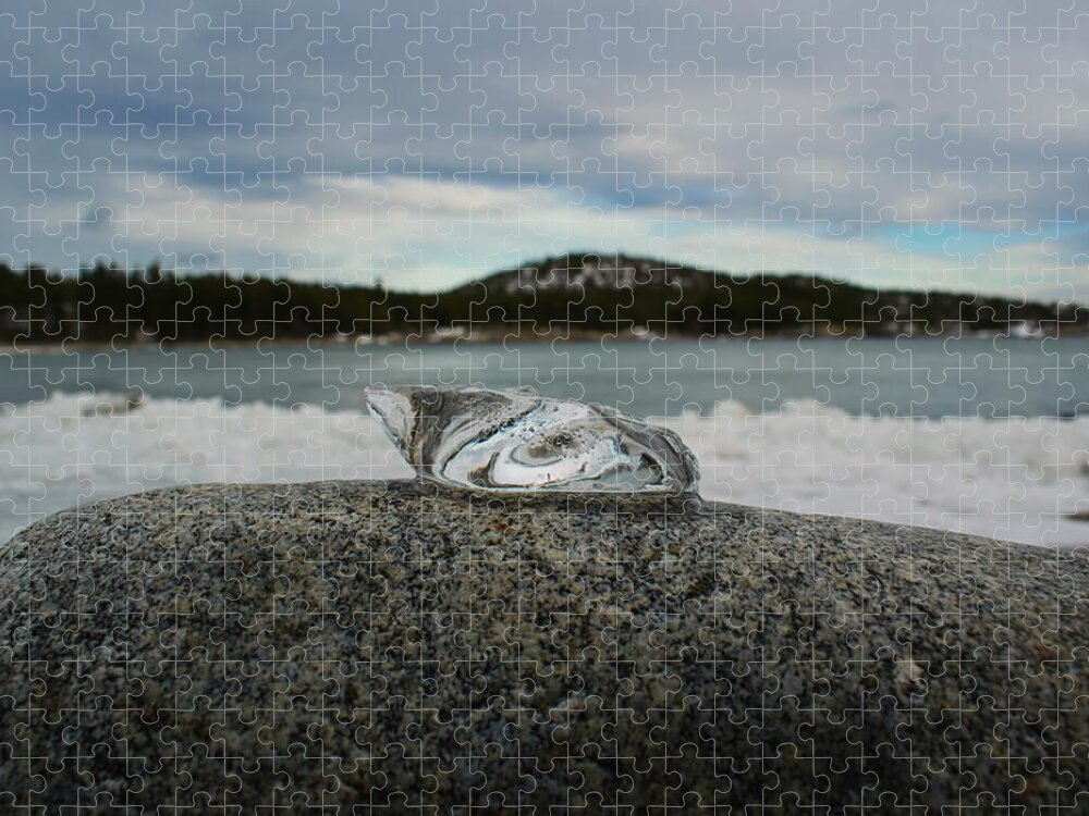 Background Jigsaw Puzzle featuring the photograph Melting ice on a rock at the sea by Intensivelight