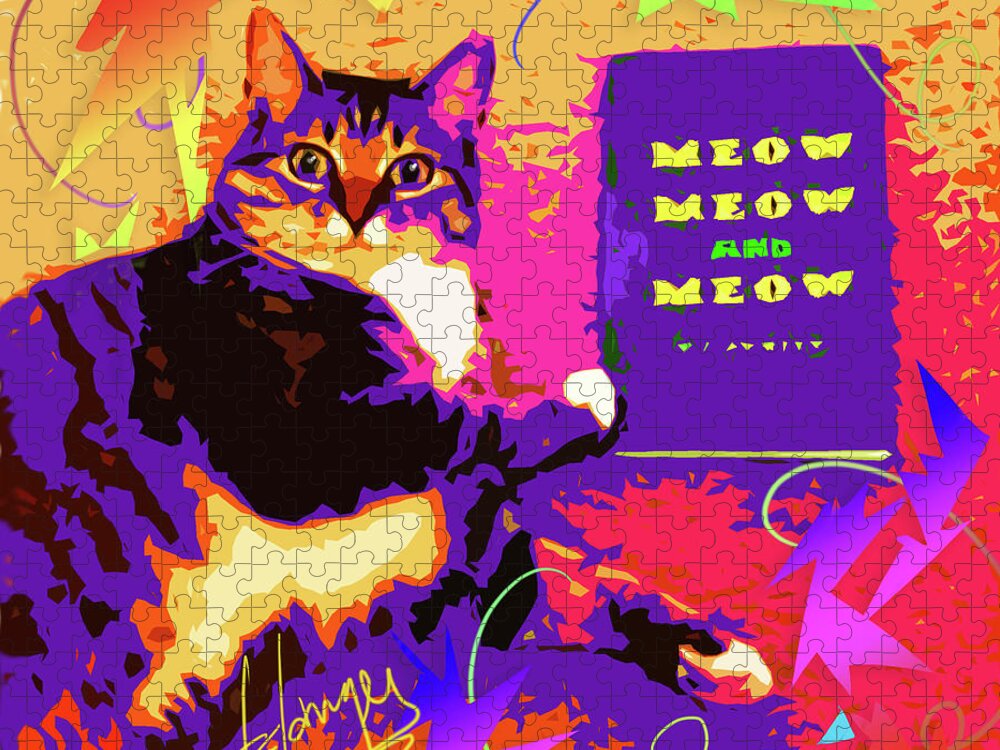 Meow Jigsaw Puzzle featuring the painting Meow, Meow and Meow by DC Langer