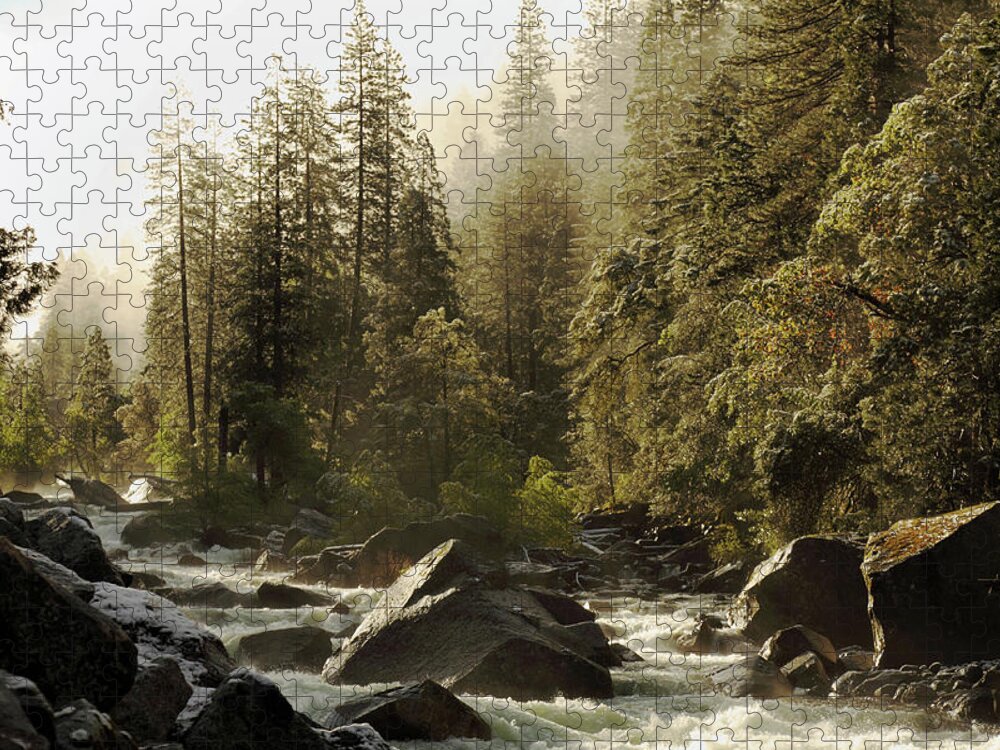 Scenics Jigsaw Puzzle featuring the photograph Merced River At Yosemite National Park by Arturbo