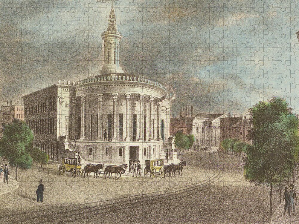 Merchants Exchange Jigsaw Puzzle featuring the drawing Merchants Exchange, 1838 by J C Wild