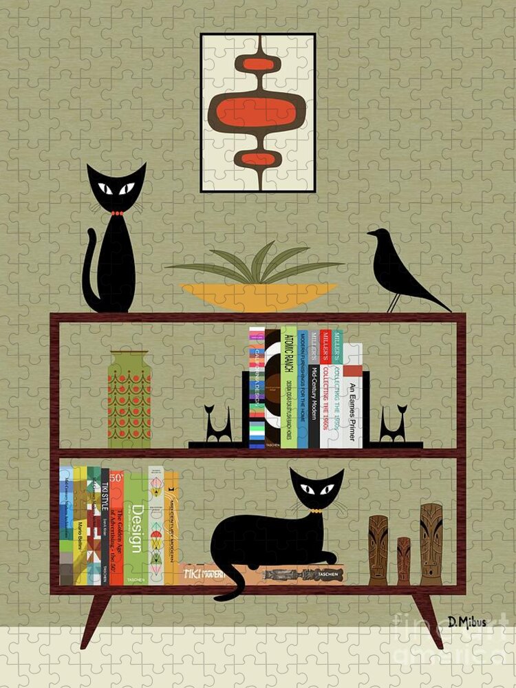Mid Century Modern Jigsaw Puzzle featuring the digital art Mid Century Bookcase by Donna Mibus